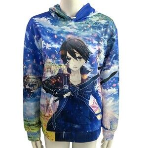Unbranded Kirito Hoodie Women Size M Blue Graphic Long Sleeve Pull-over Sword